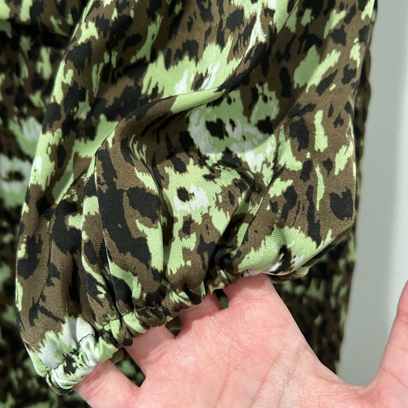 Lanacaprina Abito Donna Green Printed Dress with Tie Neck - Picture 3 of 6